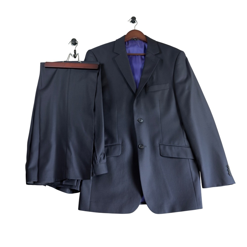 French Connection Mens 38R Pinstripe‎ Wool Suit Navy 2-Piece 34W 32L